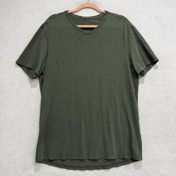 Lululemon Shirt Mens Large Green V-Neck Short Sleeve Athletic Performance Casual - Picture 1 of 6